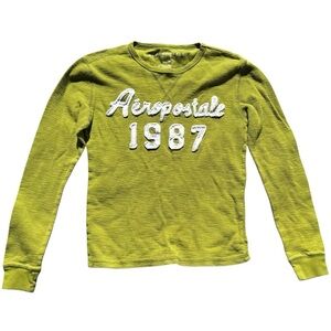 AEROPOSTALE Lime Green Long Sleeve Thermal Shirt Classic Logo Womens XS
